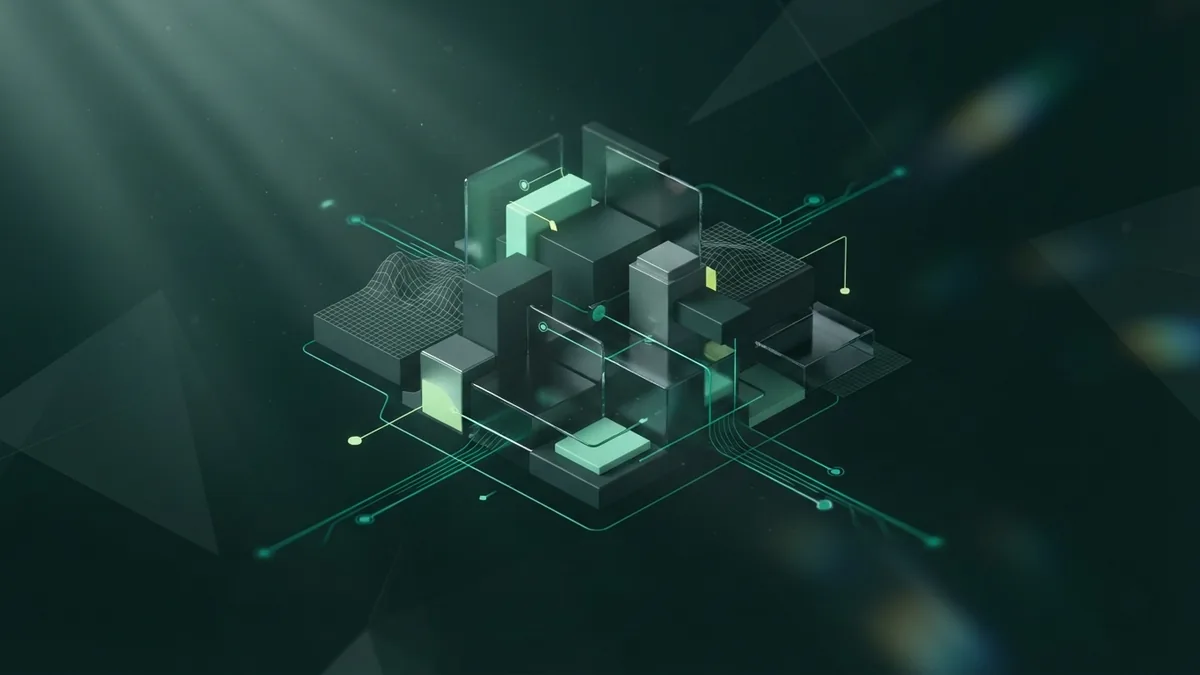 Modular geometric blocks linked by light paths suggest a well-built technical SEO foundation