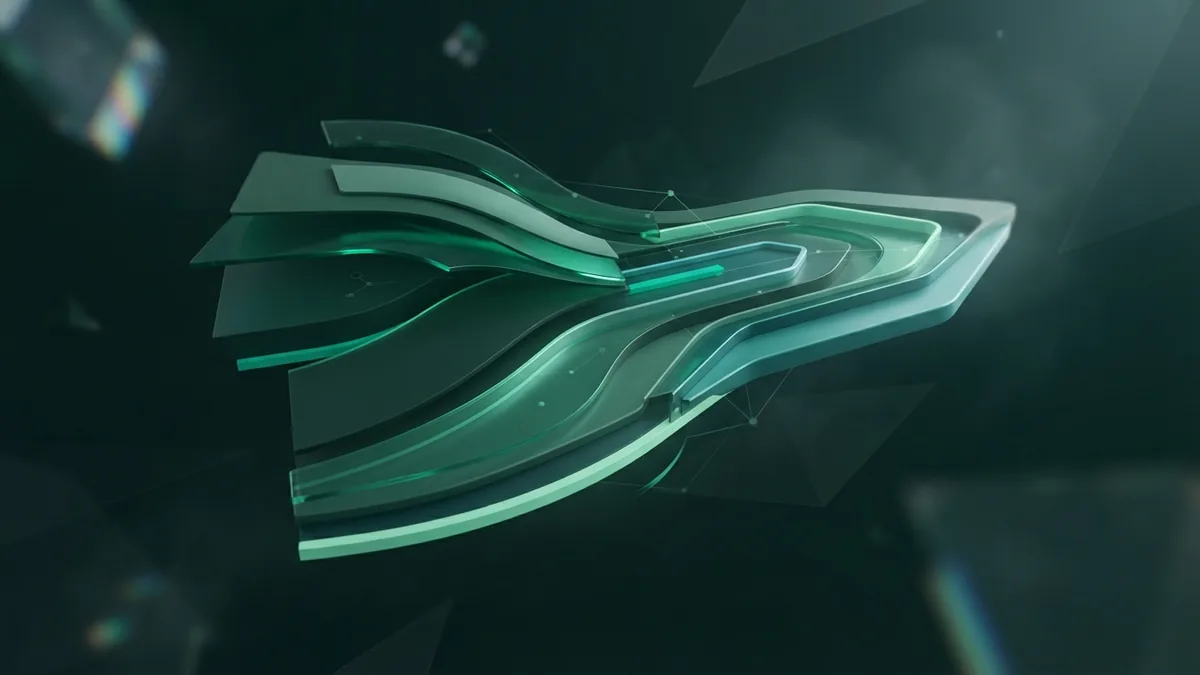 Layered green planes open into a simple path representing clear and useful website content