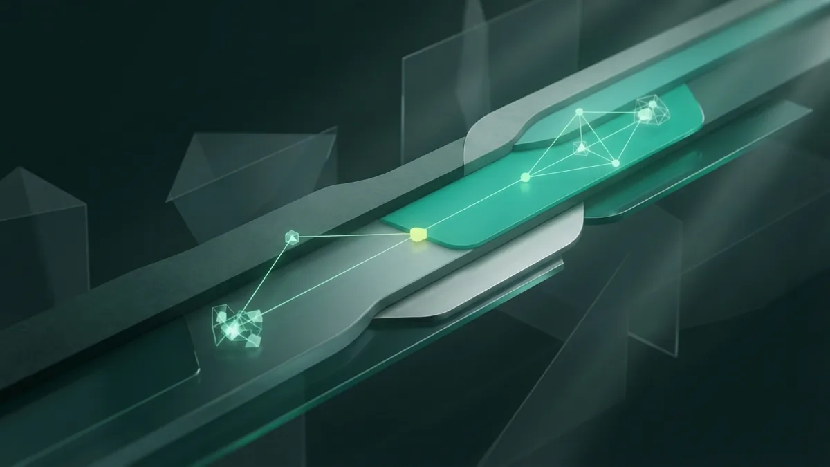 Aligned glass planes and linked nodes symbolizing trust and consistent brand signals across channels