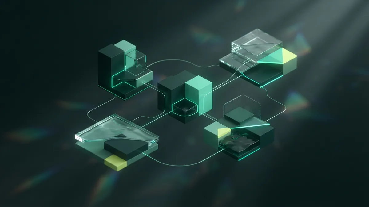 Core parts of a cohesive brand Abstract linked modules representing the key parts of a cohesive brand
