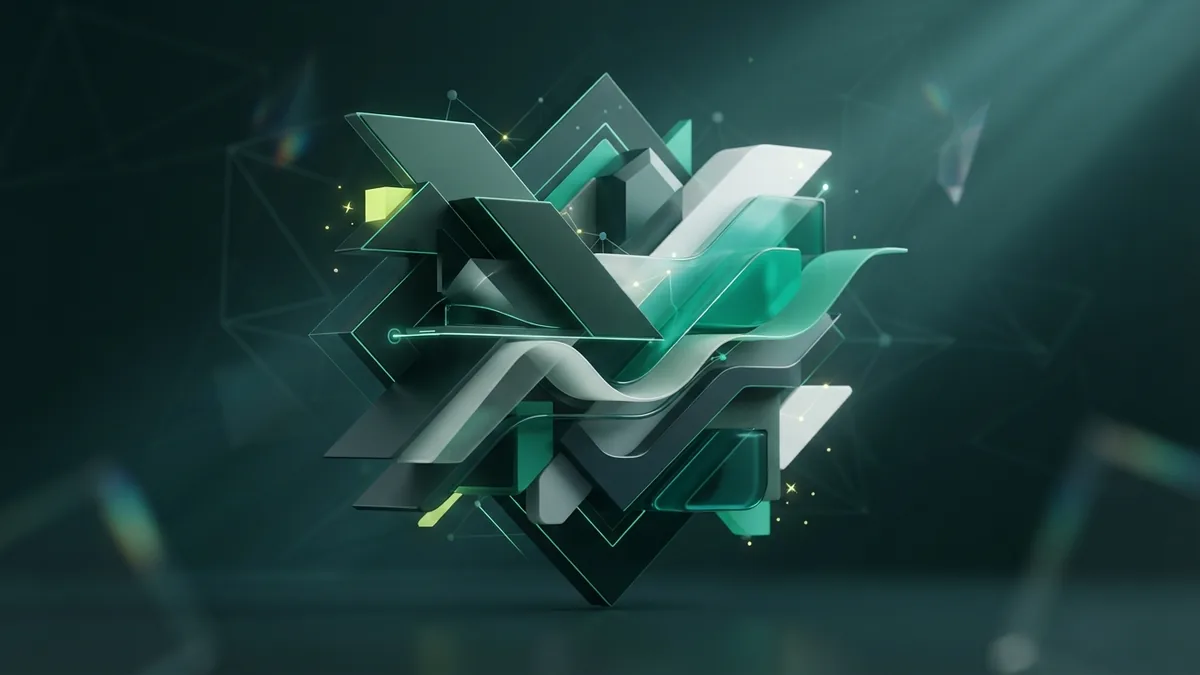 Layered green geometric planes forming a balanced structure for brand strategy and identity