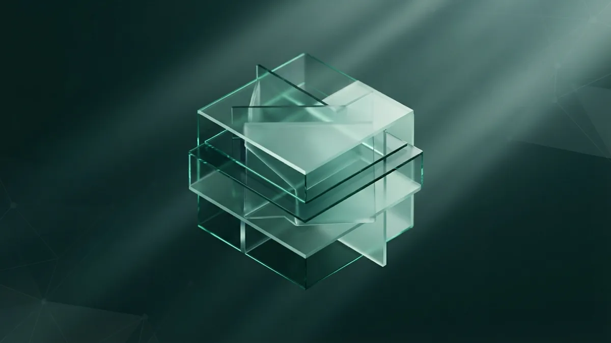 Layered abstract forms settling into a stable shape to suggest careful scam checks