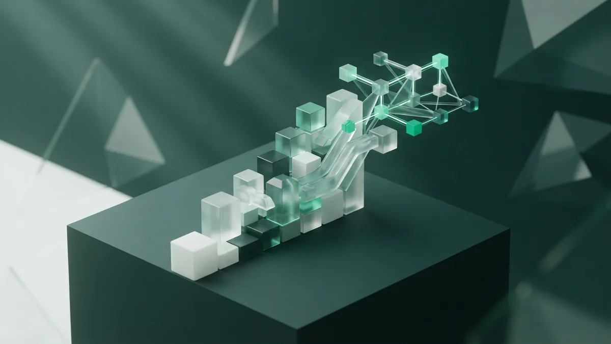 Plan a focused first app build Layered geometric blocks suggest planning the features and flow of a web app