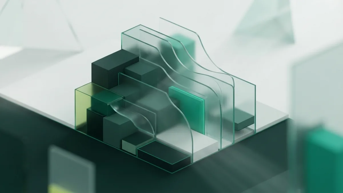 Web app development approaches Modular geometric forms suggesting coded and visual approaches to web app development