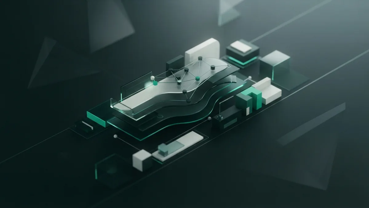 Abstract modular forms arranged to represent careful planning for an app project