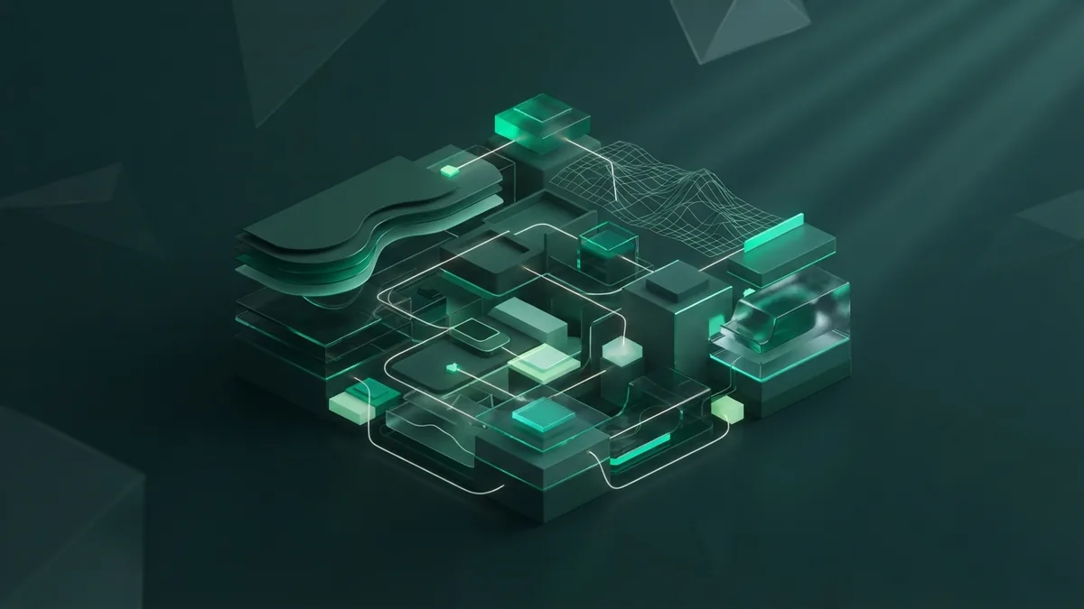 Building the app foundation Abstract connected modules representing mobile app development and system growth