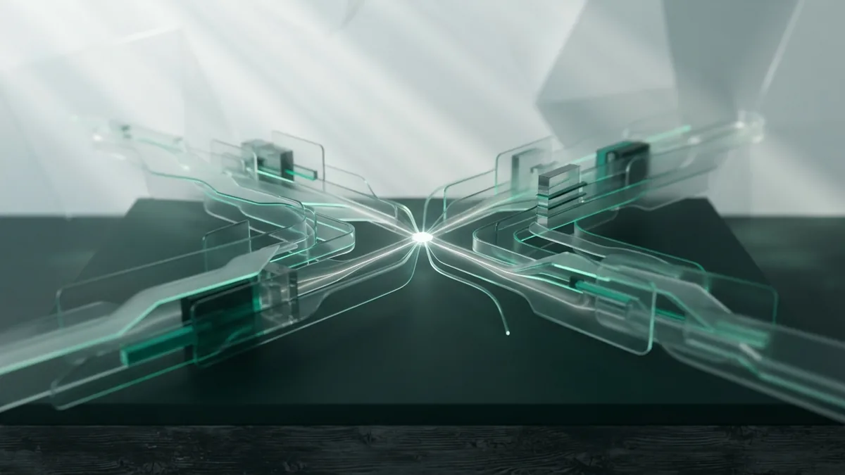 Flowing glass paths show how backlinks can guide readers to relevant website pages