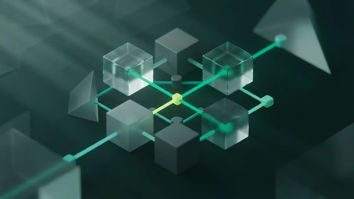 Assess the value of each link Balanced modular glass forms with one clear emerald path marking a strong link