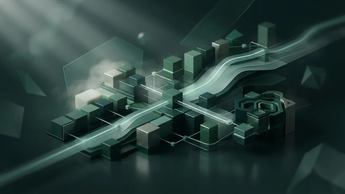 Geometric blocks linked by light paths suggest an organized website content plan