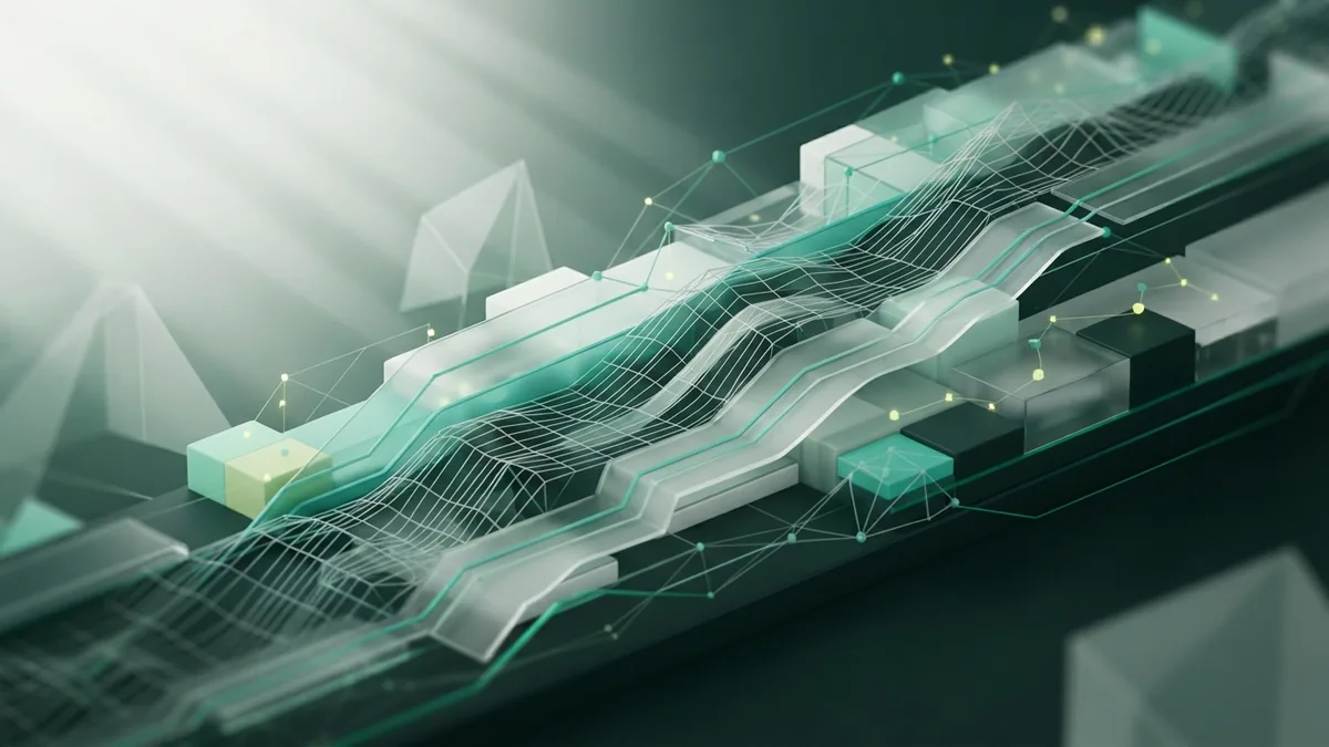 A rising abstract wireframe path represents learning from campaign results and refining content