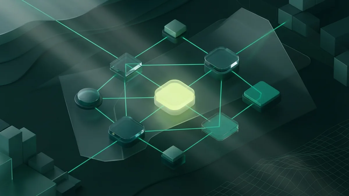 Emerald network nodes linked by light paths to suggest useful audience connections
