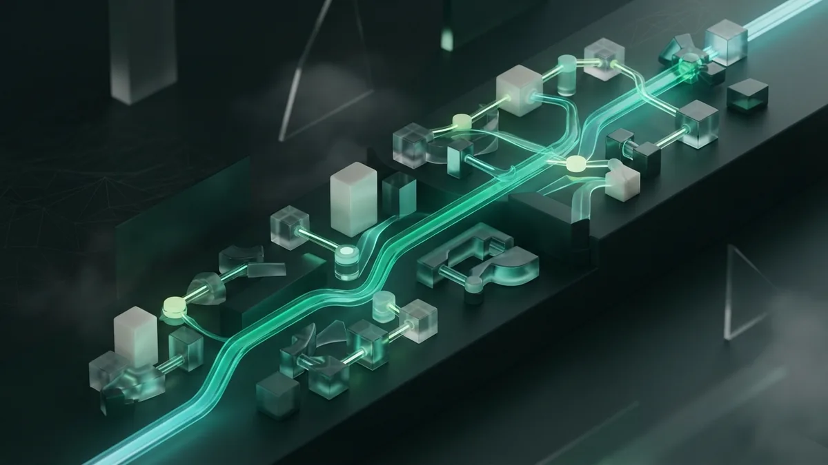 Modular emerald pathways representing low-cost digital income streams