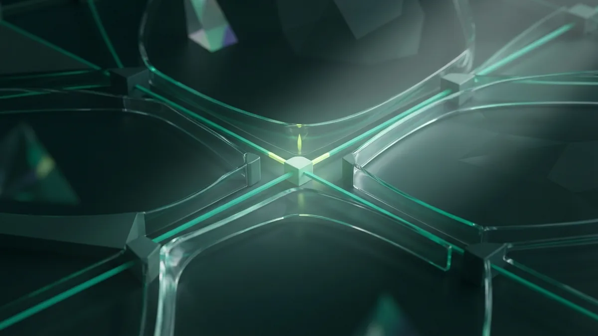 Connected glass nodes show how research, content, search, social media, and email work together