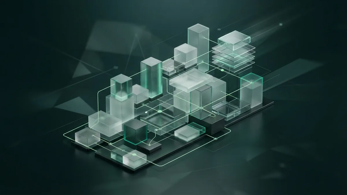 Connected roles across a marketing team Linked modular forms represent the strategist, specialist, coordinator, and analyst roles in marketing