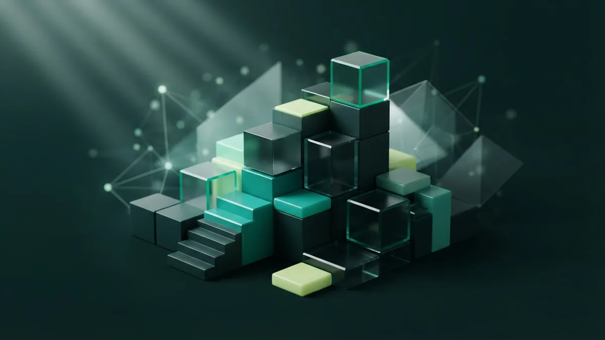 Modular geometric forms represent the skills and training behind a graphic design career