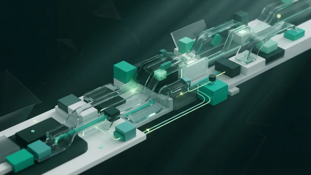 Graphic design workflow Abstract green modular forms representing a graphic design workflow