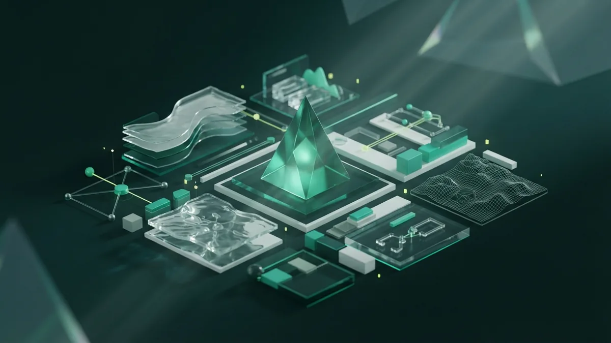 Abstract glass forms representing SEO keyword research tools and data