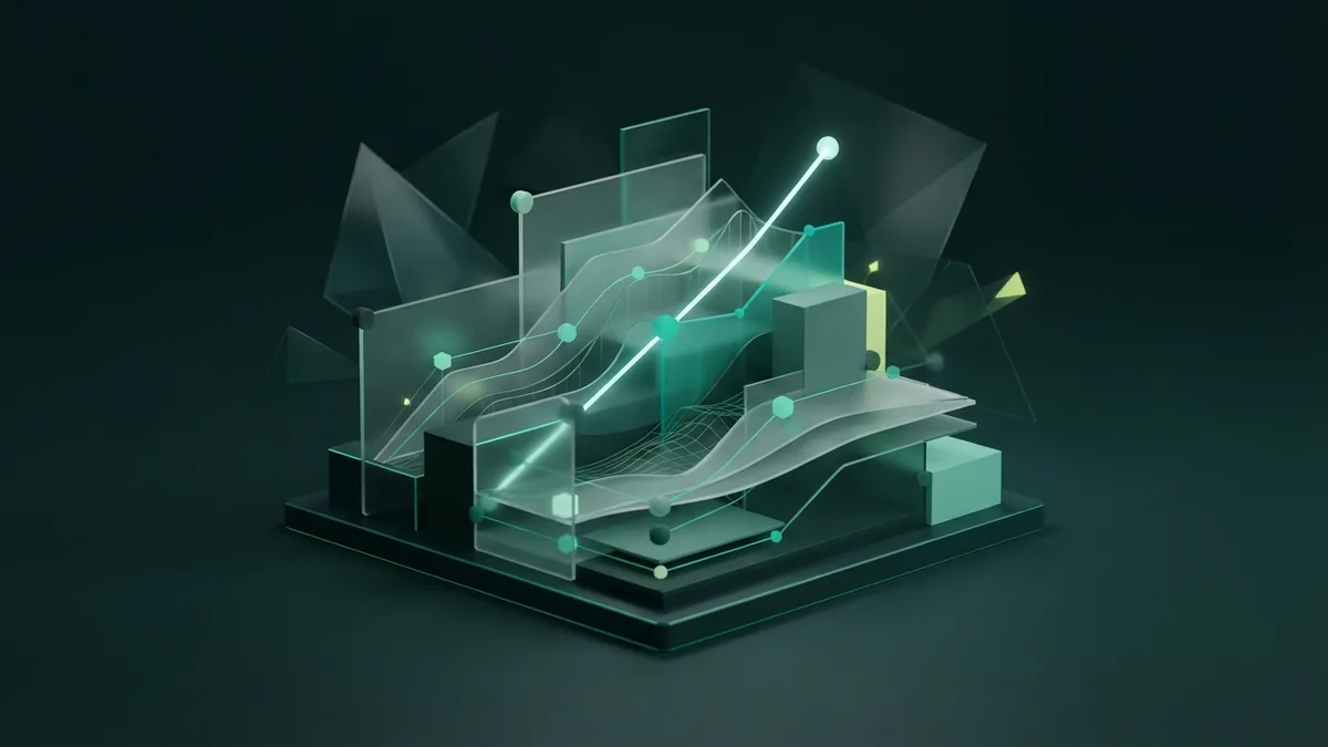 Measuring progress with aligned data paths Aligned emerald nodes and rising light paths suggest measured digital marketing success