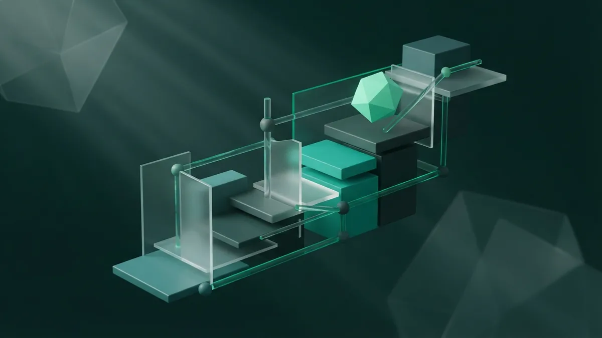 Abstract glass blocks arranged around measured goals for a focused SEO plan
