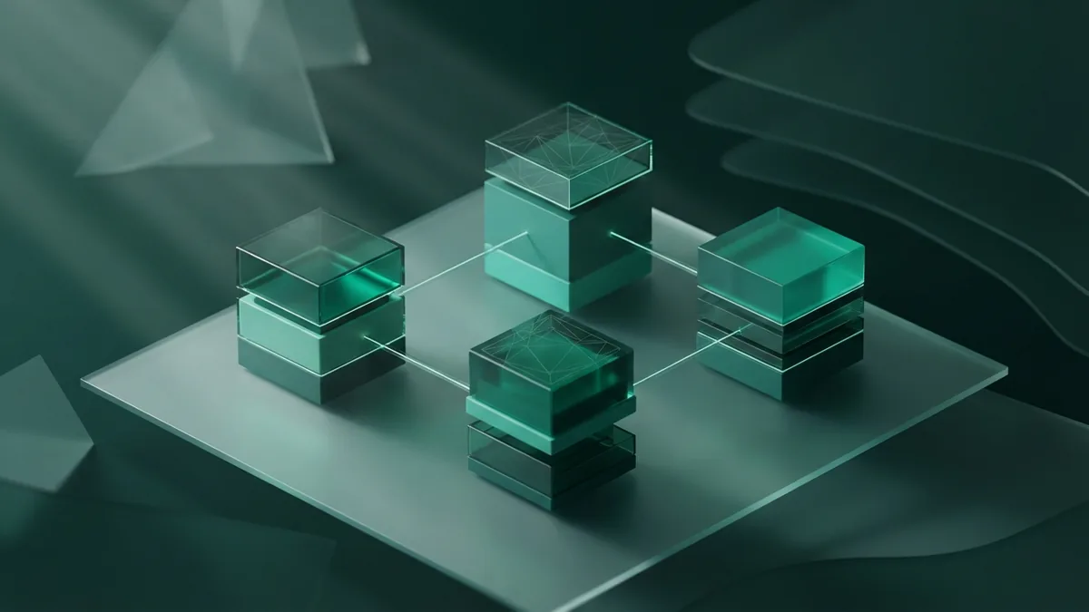 Four connected geometric blocks representing the main pillars of search engine optimization