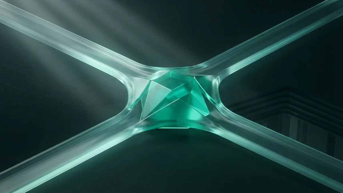 Focus one digital marketing strategy Abstract glass pathways joining one focused strategy in an emerald digital space