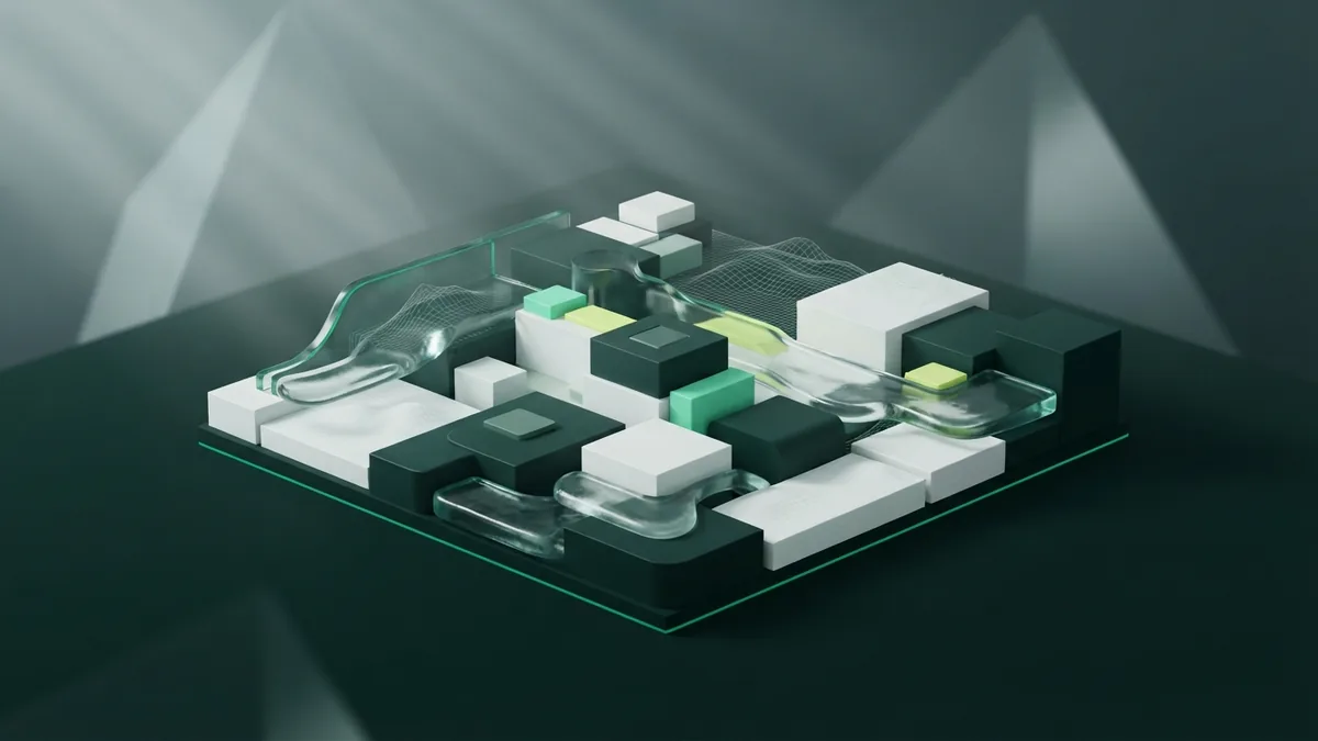 Abstract modular blocks forming a calm digital marketing business system