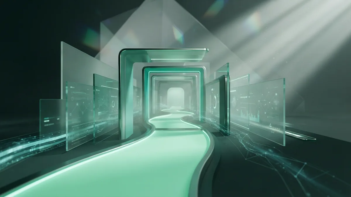 Emerald geometric pathway representing careful iOS app testing and release steps