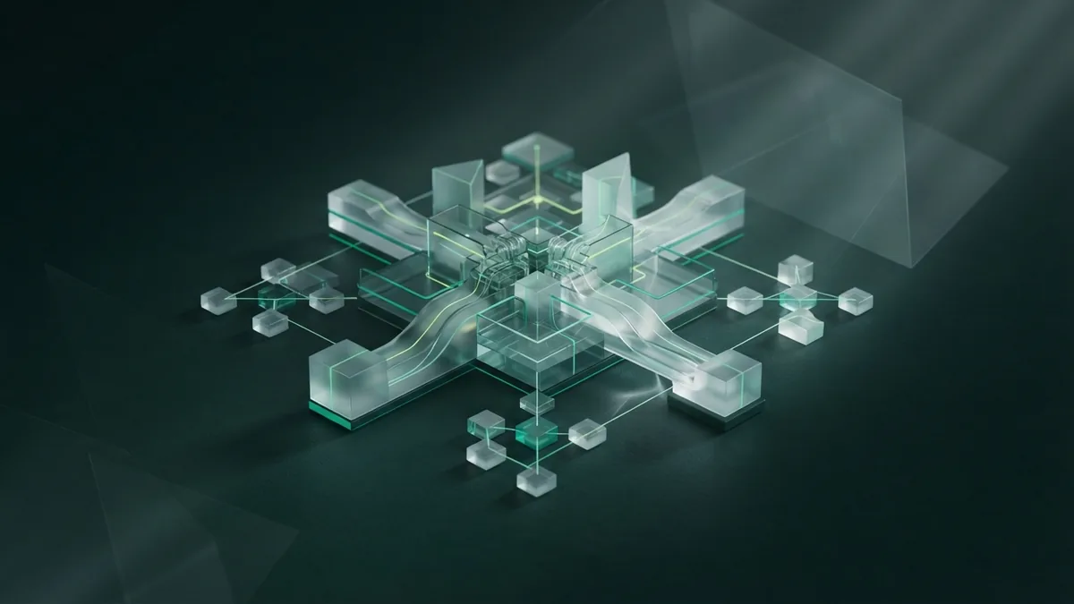 Abstract glass blocks and light paths showing a structured SEO strategy