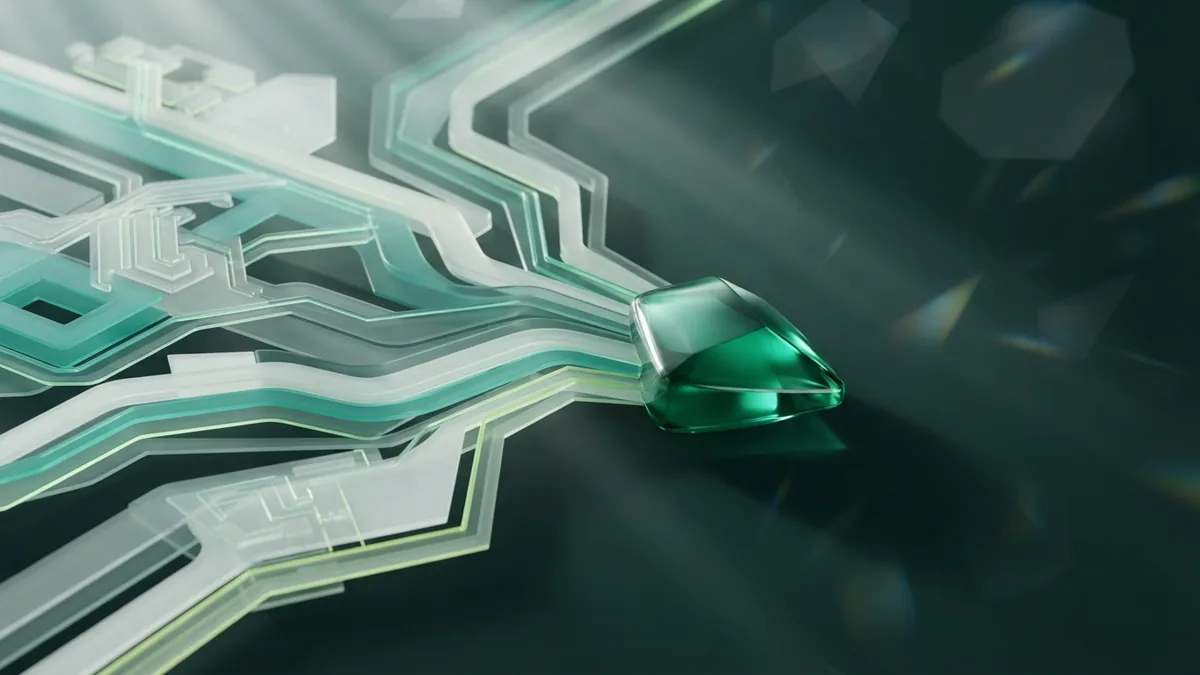 Useful content flow Abstract flowing emerald planes forming useful content and clear answers