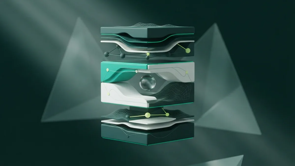 Balanced abstract forms showing a steady self-study routine in green light