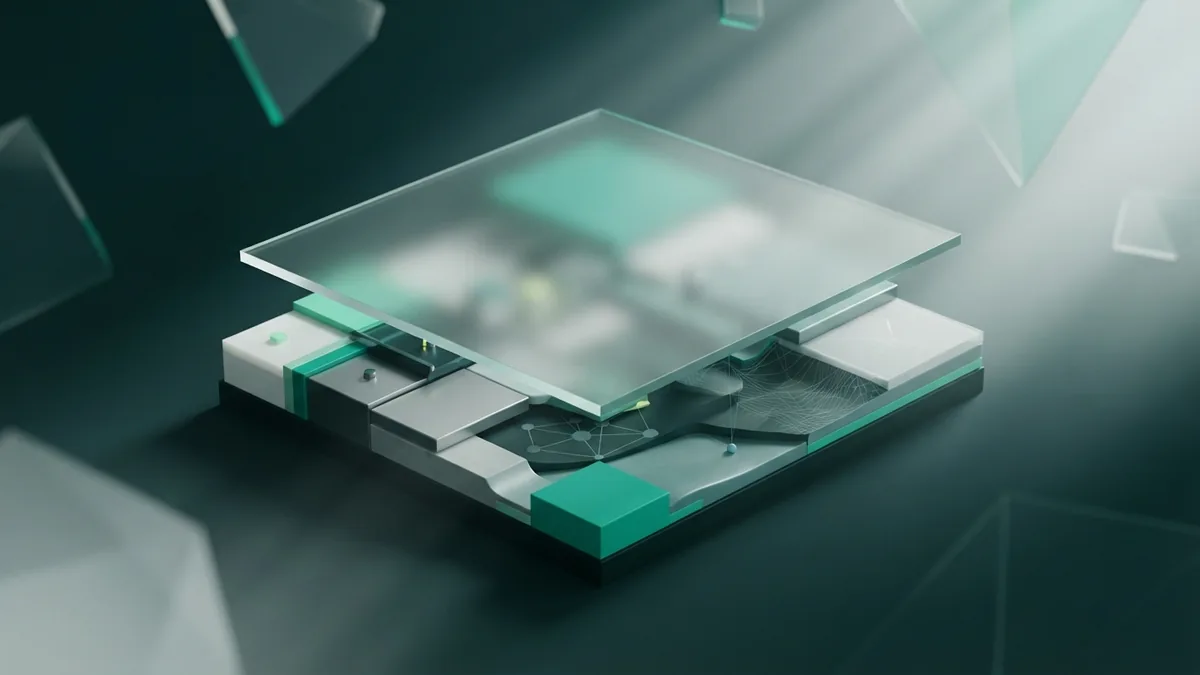 A translucent layer above structured planes represents a meta description within page data