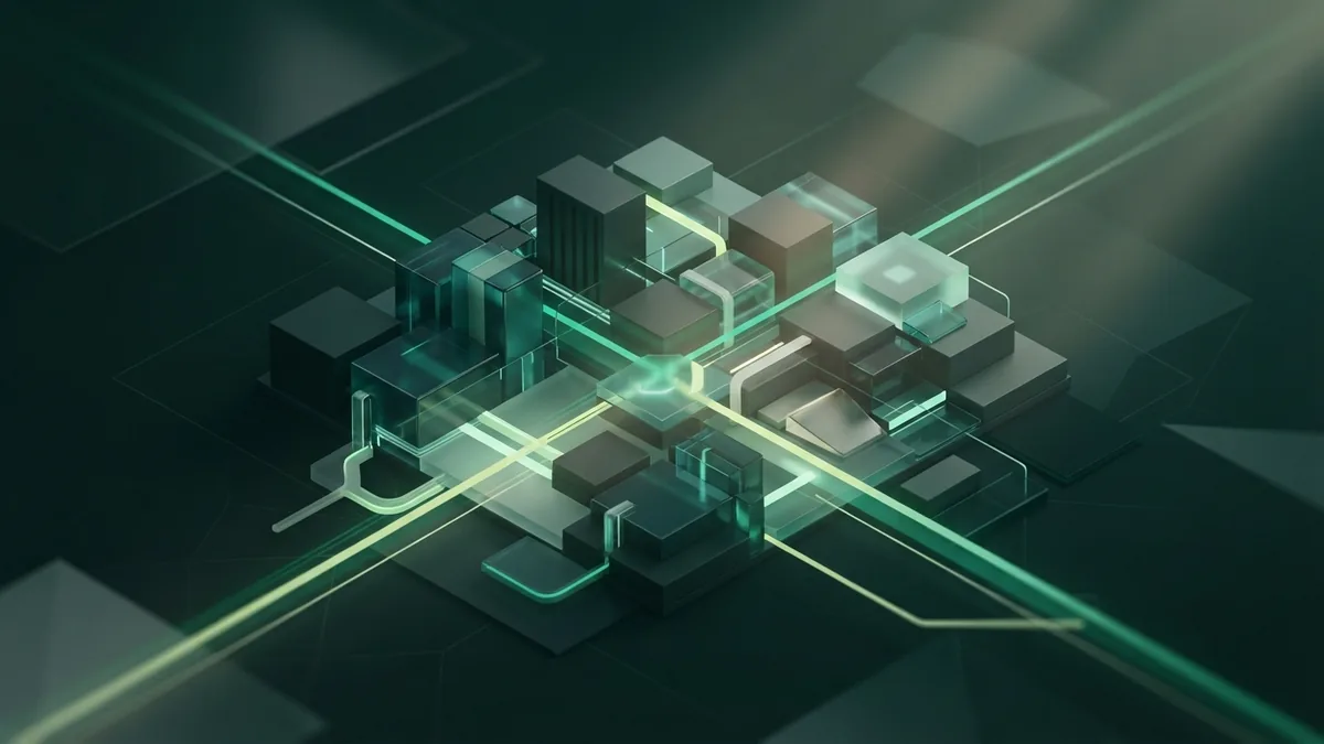 Technical SEO audit structure Abstract geometric blocks and light paths representing a technical SEO audit