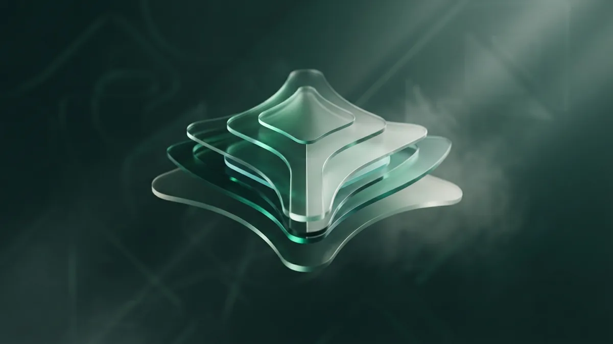 Layered glass planes representing focused website content and search relevance