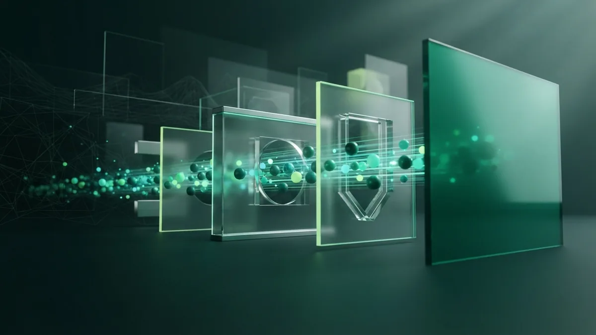 Paid search campaign flow Emerald data nodes moving through modular paths to represent paid search campaigns
