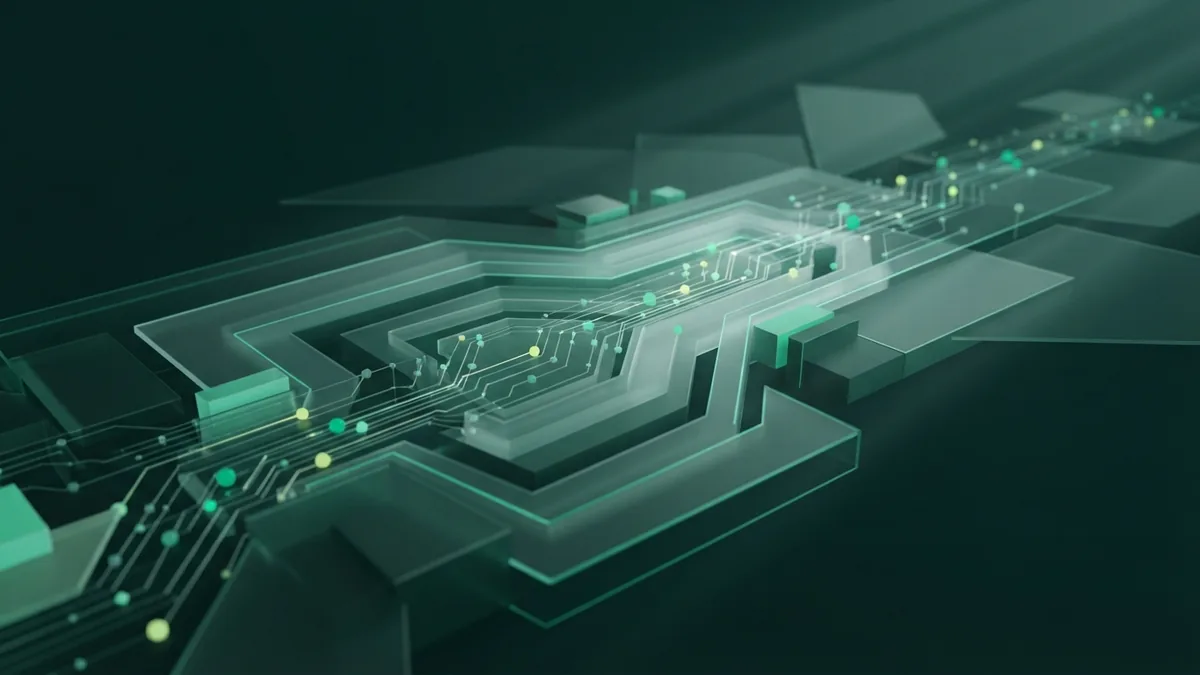 Abstract network nodes and layered planes show how search systems connect web pages