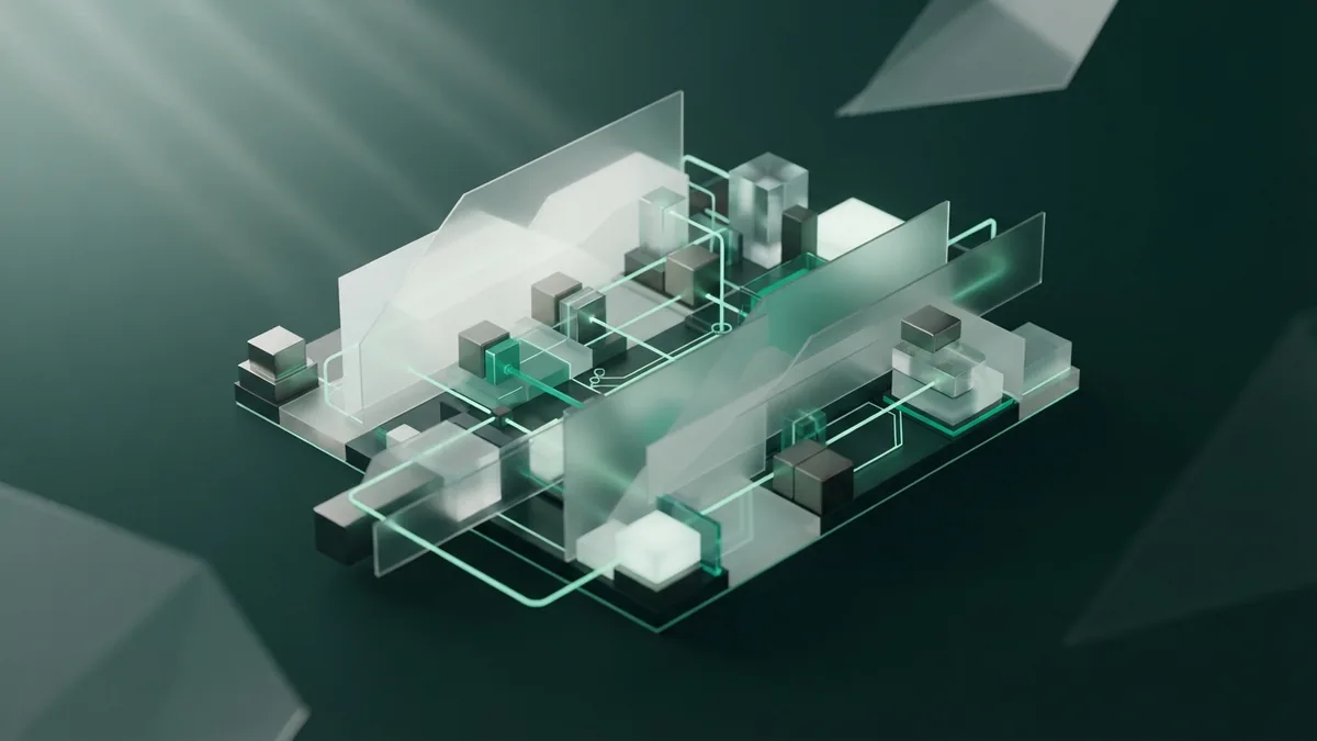 Abstract blocks and obscured light paths represent hidden search manipulation tactics