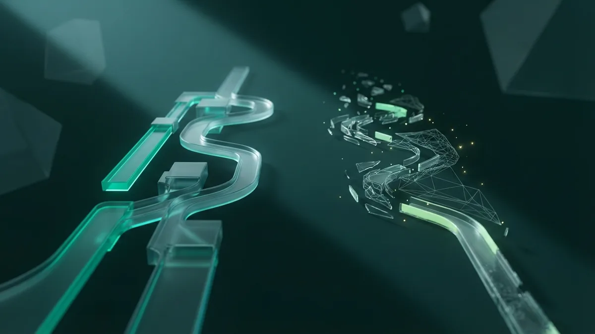 Two different approaches to SEO Two abstract green paths compare a clear reader-first SEO approach with a risky route