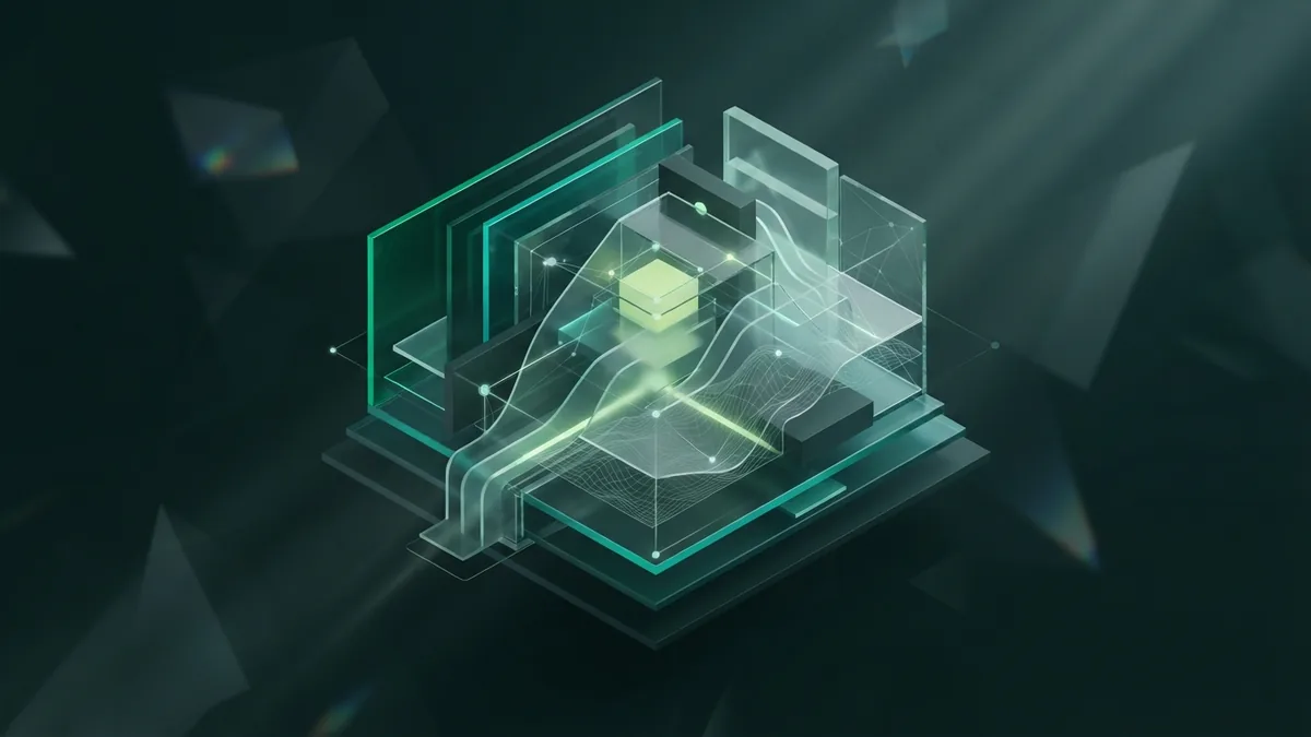 Layered glass planes forming an abstract structure for a website wrapper app