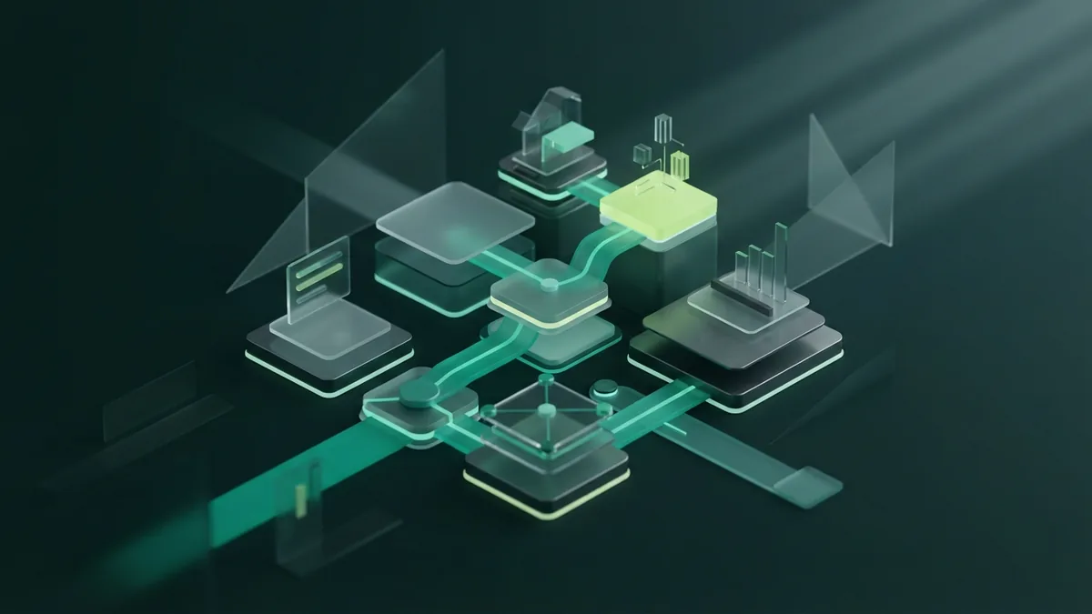 Abstract modular green platforms representing local, content, ecommerce, and enterprise SEO