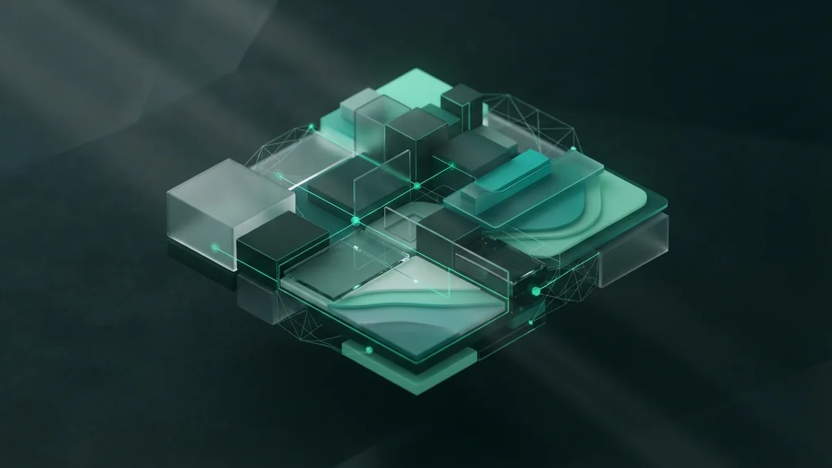 Abstract modular structure representing content, technical SEO, links, and site performance