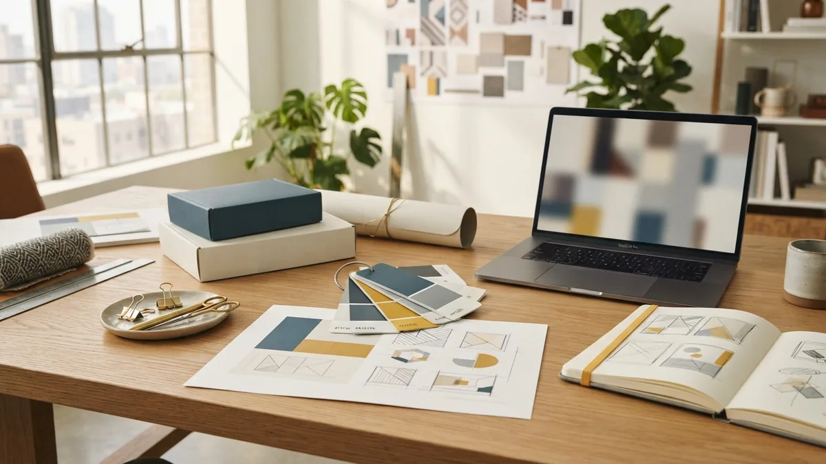 Business team materials showing color swatches and visual brand planning