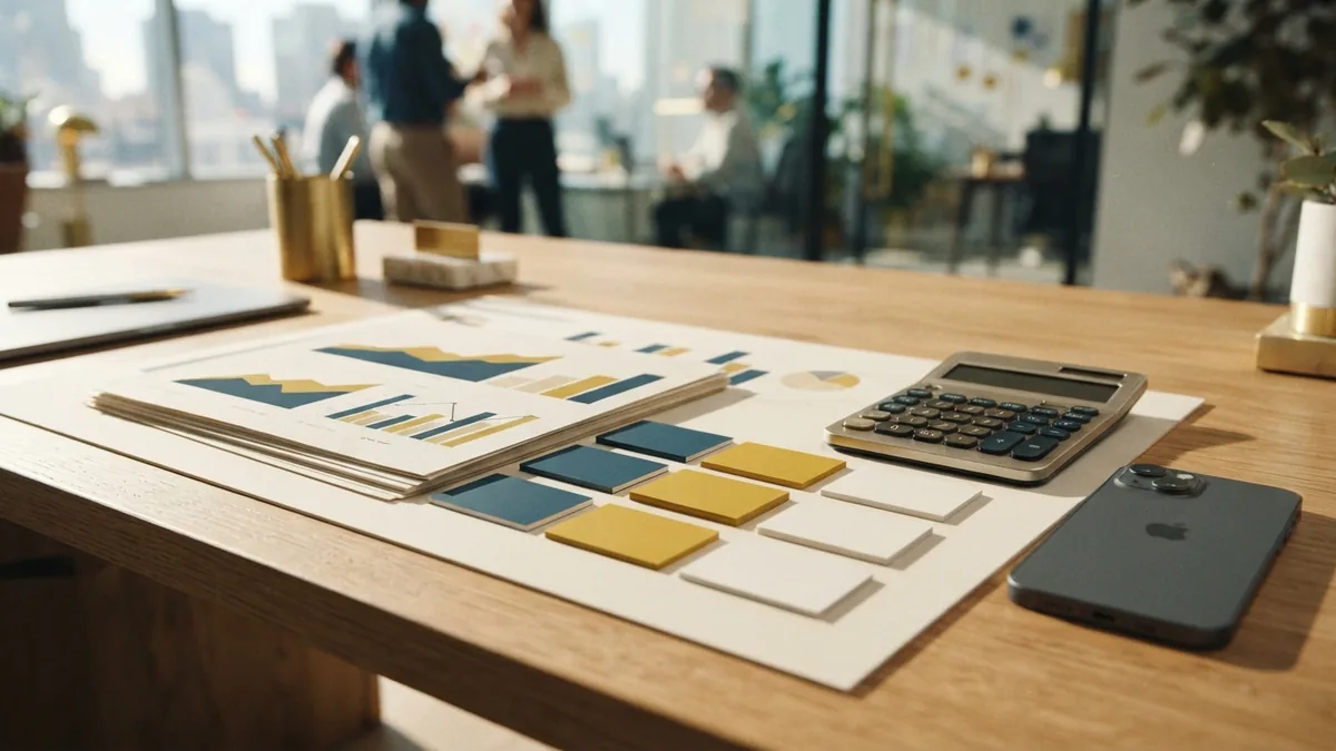 Digital marketing metrics and terms Marketing data terms shown through charts, graphs, tags, and campaign planning materials