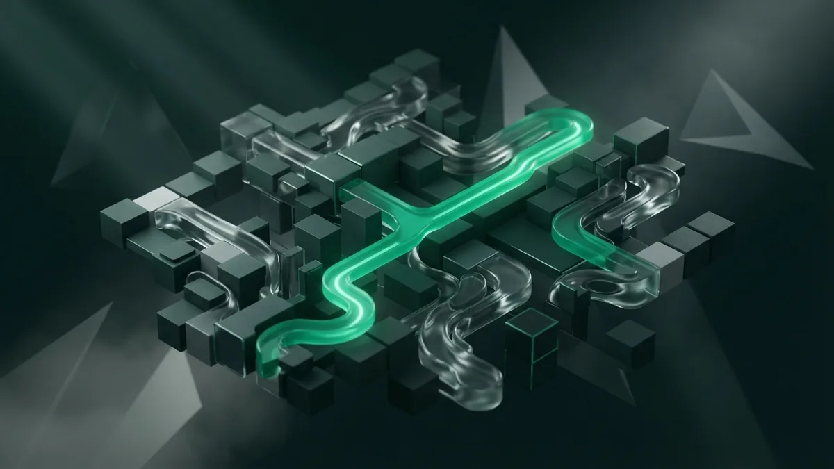 Modular network of glass and matte forms representing off-page SEO methods