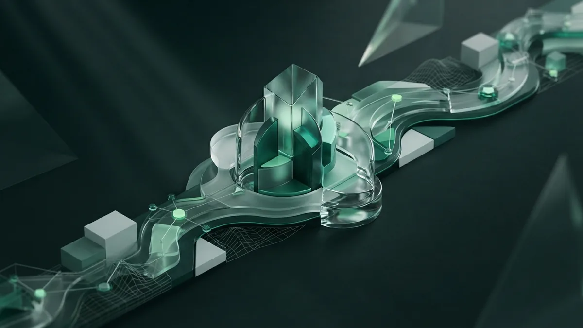 A flowing path of glass forms represents how search can guide shoppers to products